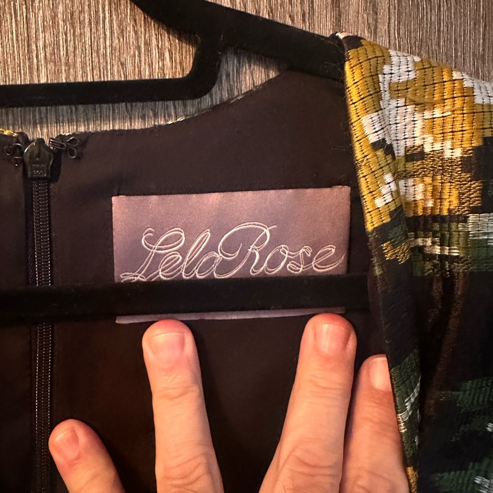 Lela Rose Black and Green Textured Dress